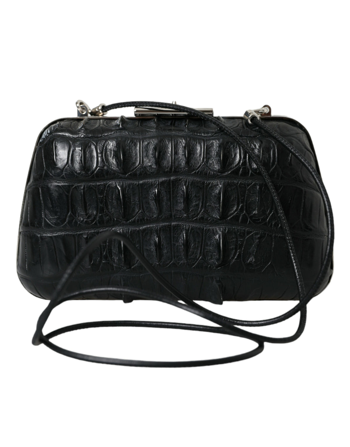 Balenciaga | Black Exotic Skin Leather Shoulder Crossbody Box Clutch Bag