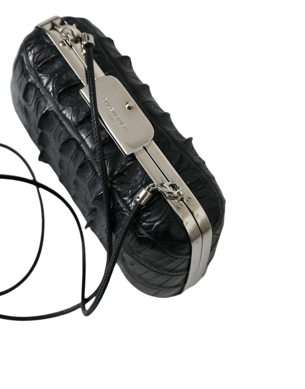 Balenciaga | Black Exotic Skin Leather Shoulder Crossbody Box Clutch Bag