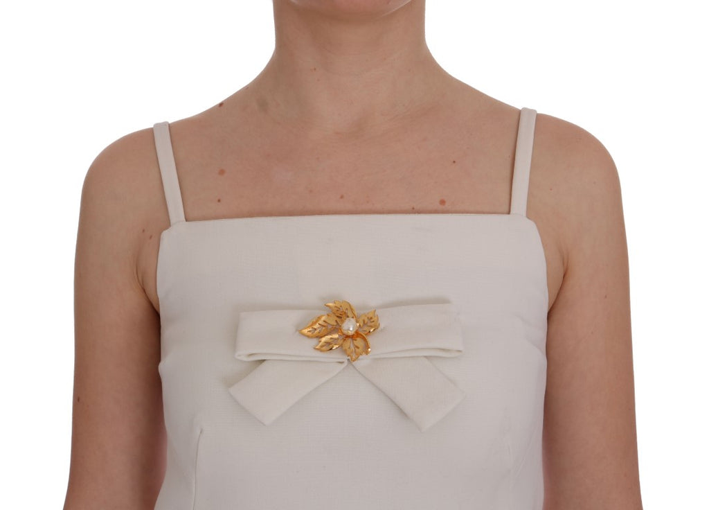 Dolce & Gabbana | White Wool Stretch Brooch Shift Dress