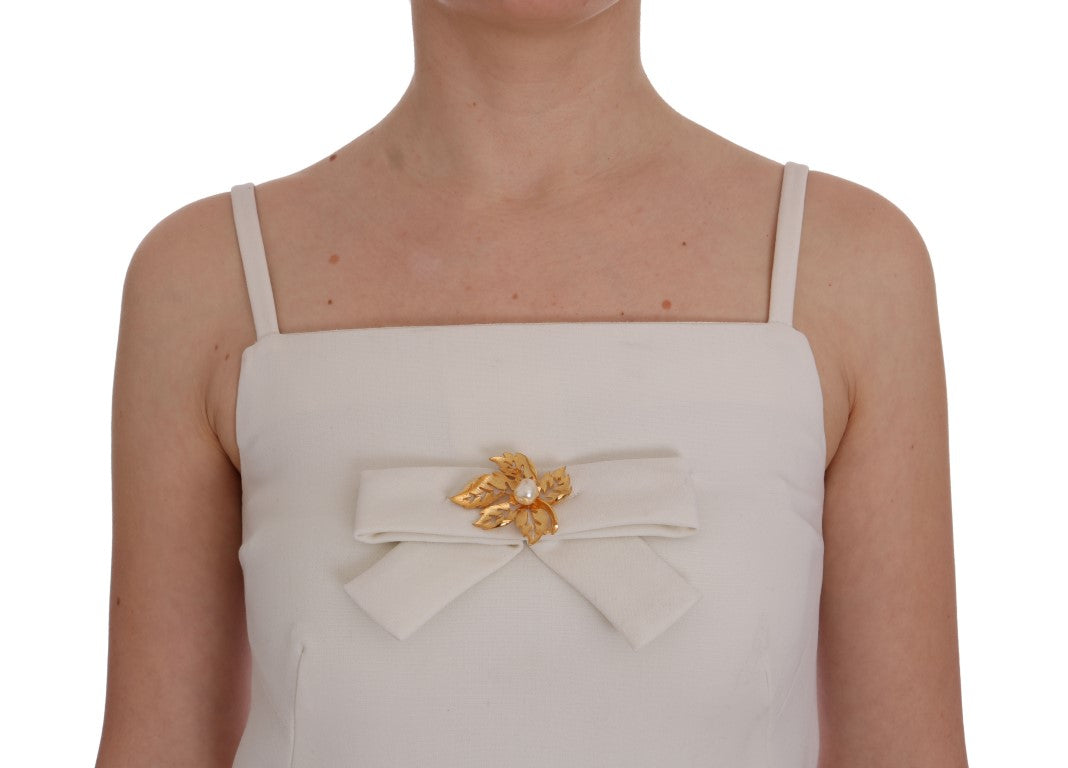Dolce & Gabbana | White Wool Stretch Brooch Shift Dress