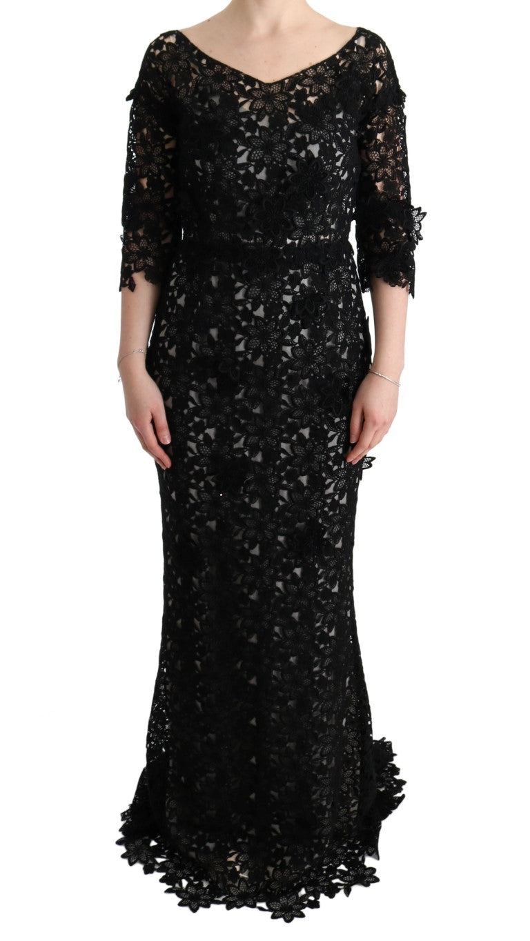 Dolce & Gabbana | Black Cotton Silk Floral Long Dress