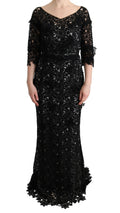 Dolce & Gabbana | Black Cotton Silk Floral Long Dress