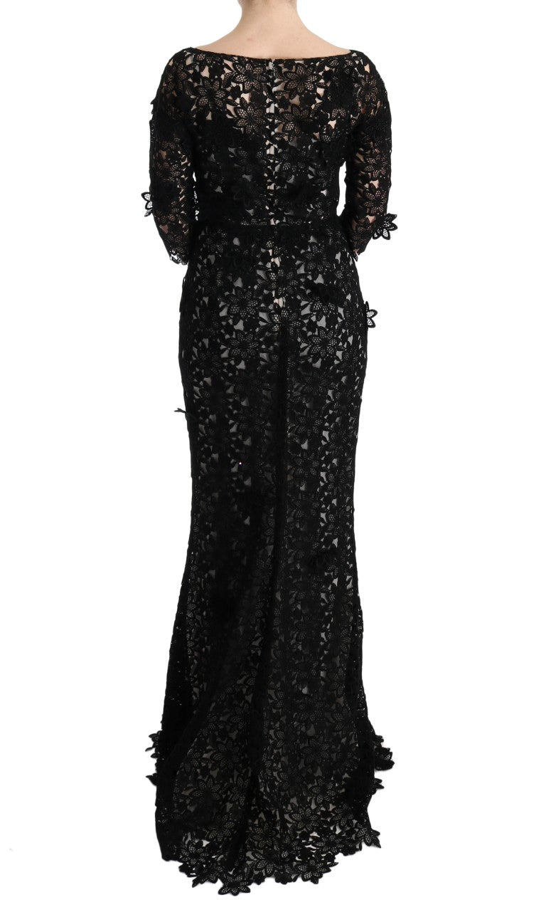 Dolce & Gabbana | Black Cotton Silk Floral Long Dress