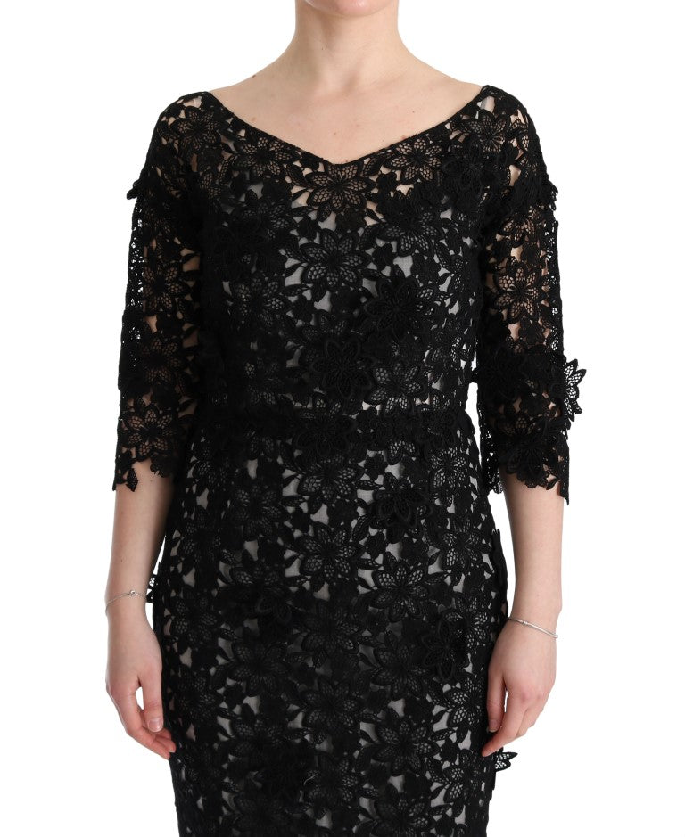 Dolce & Gabbana | Black Cotton Silk Floral Long Dress