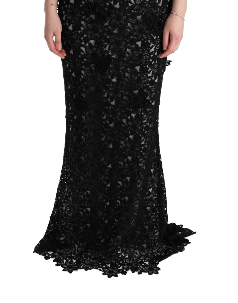 Dolce & Gabbana | Black Cotton Silk Floral Long Dress
