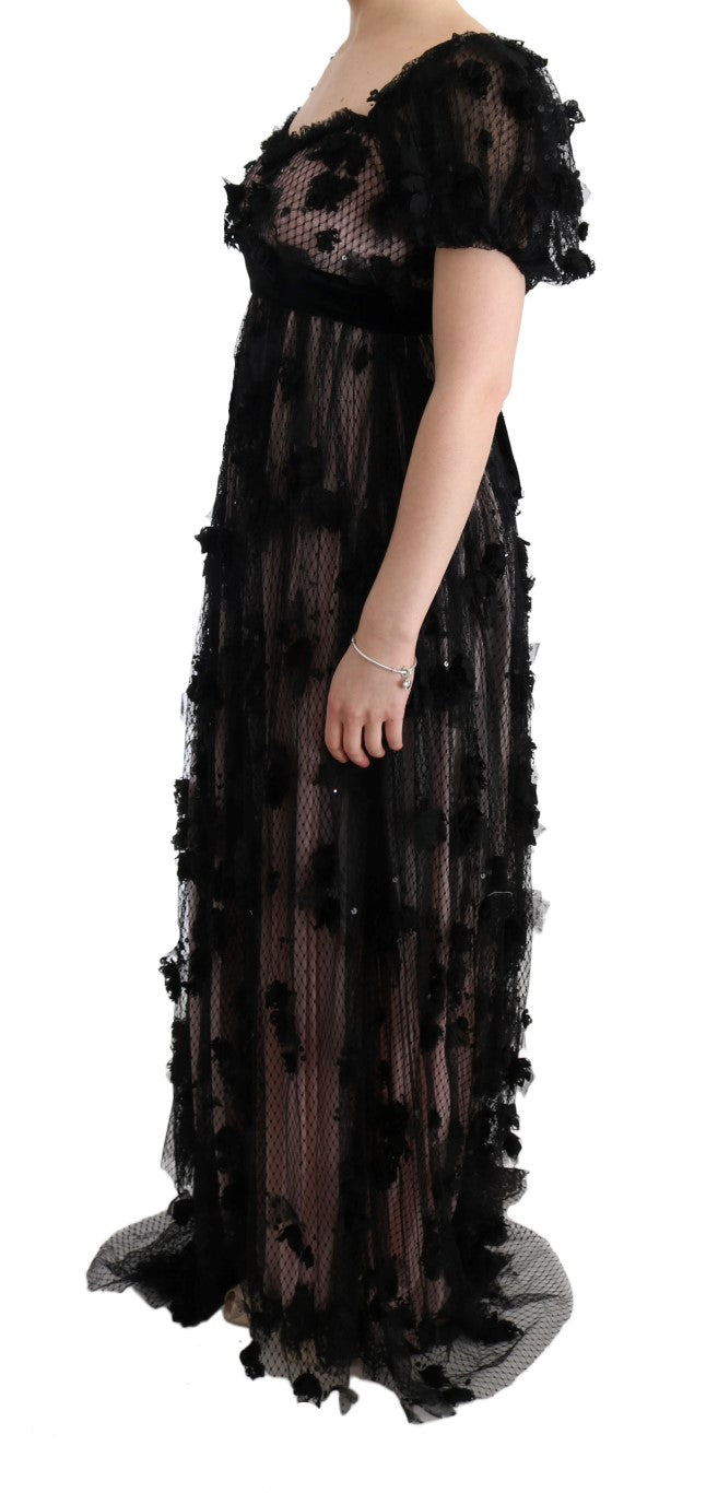 Dolce & Gabbana | Black Pink Silk Applique Shift Dress