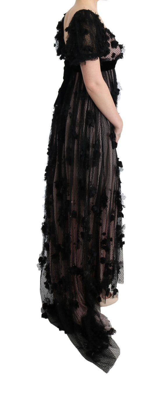 Dolce & Gabbana | Black Pink Silk Applique Shift Dress