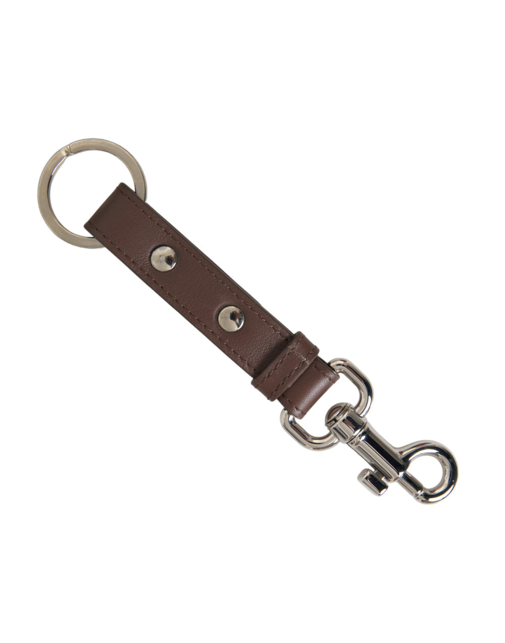 Dolce & Gabbana | Brown Plain Leather Silver Brass Keyring Holder Keychain