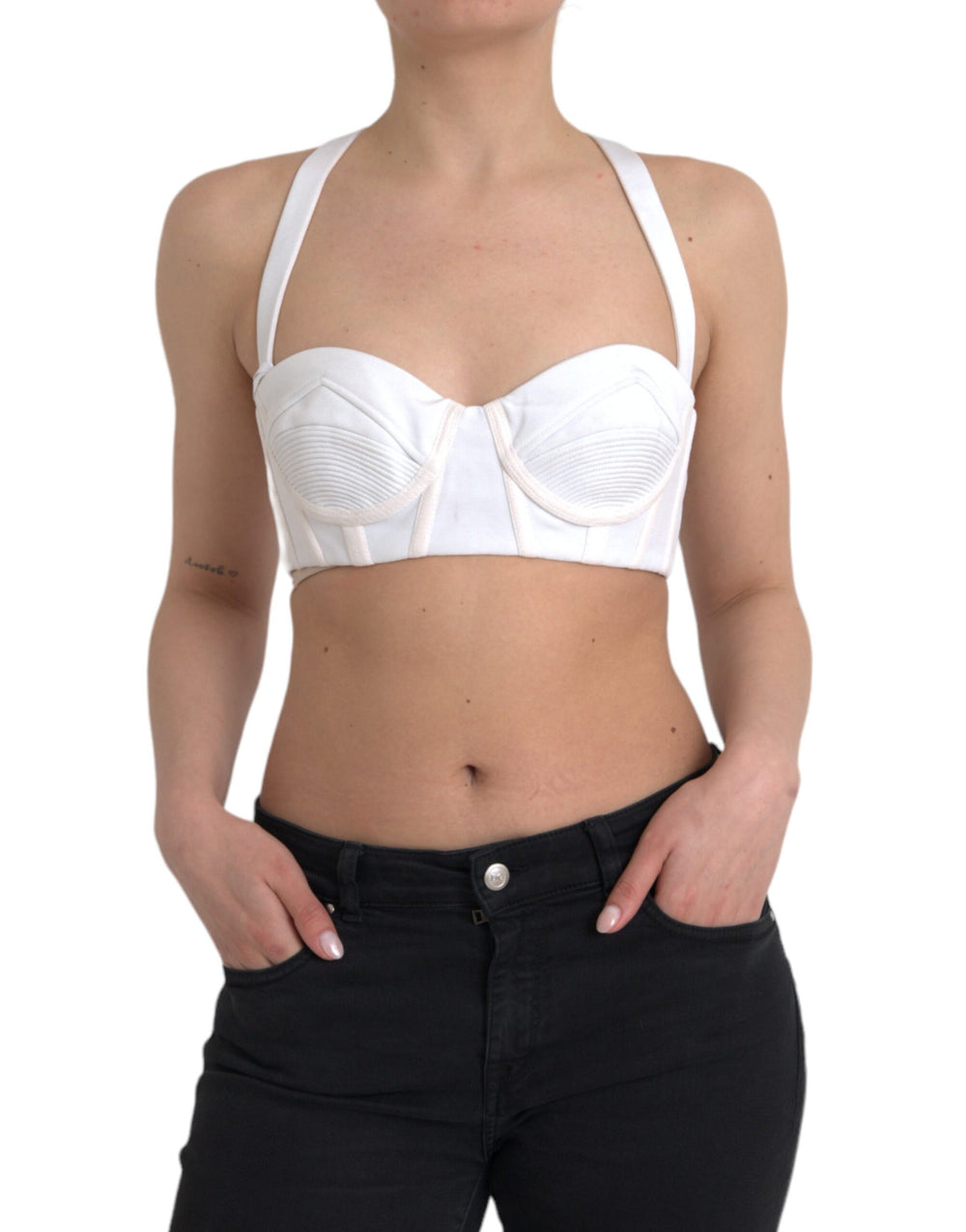 Versace | White Viscose Bustier Sleeveless Cropped Top