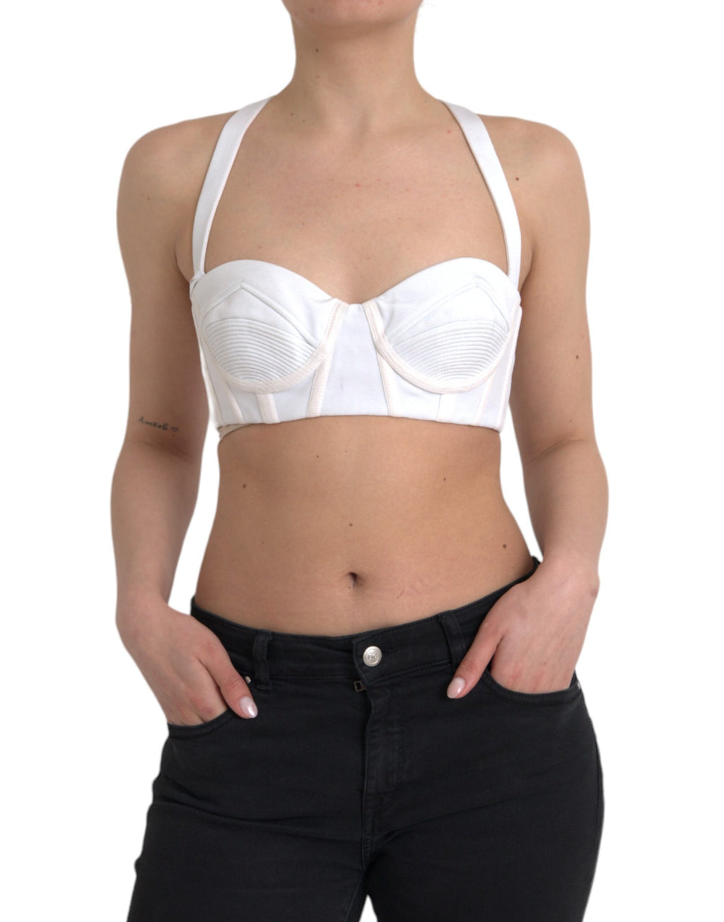 Versace | White Viscose Bustier Sleeveless Cropped Top