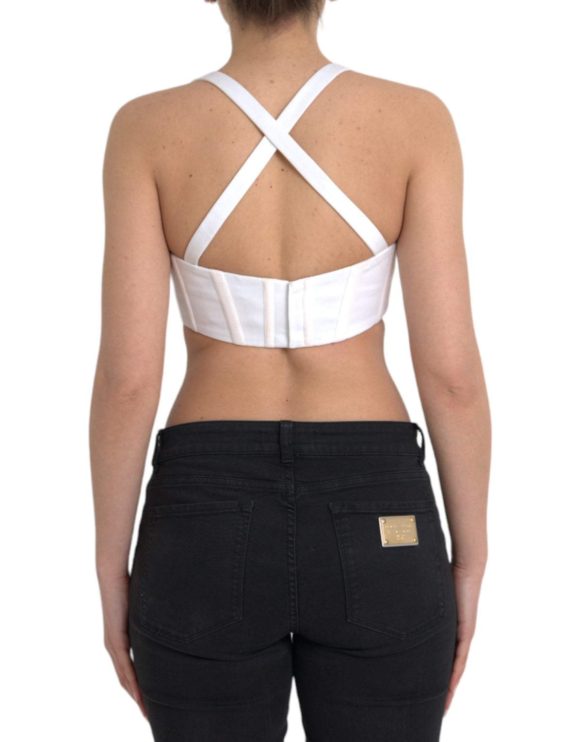 Versace | White Viscose Bustier Sleeveless Cropped Top