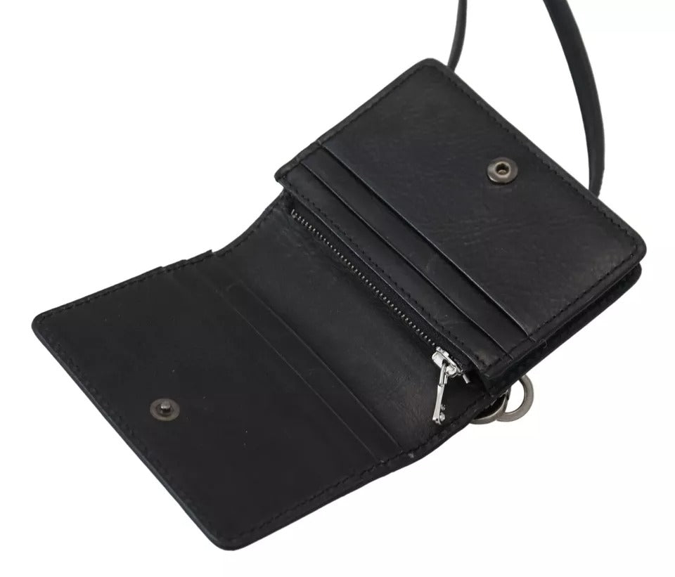 Dolce & Gabbana | Black Leather Bifold Shoulder Sling Women Wallet