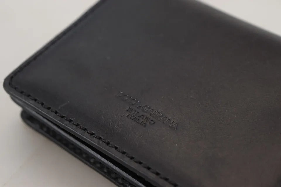 Dolce & Gabbana | Black Leather Bifold Shoulder Sling Women Wallet