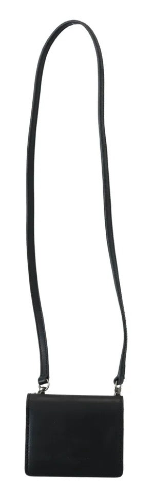 Dolce & Gabbana | Black Leather Bifold Shoulder Sling Women Wallet