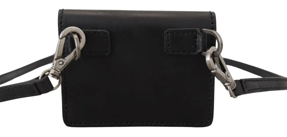 Dolce & Gabbana | Black Leather Bifold Shoulder Sling Women Wallet