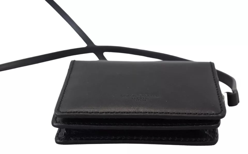 Dolce & Gabbana | Black Leather Bifold Shoulder Sling Women Wallet