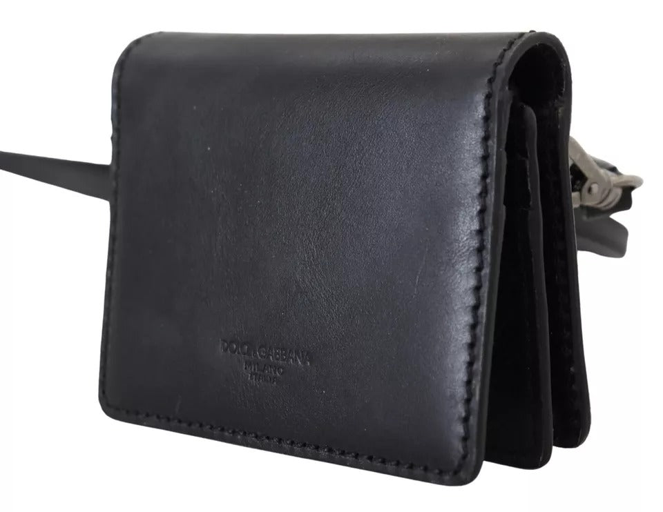 Dolce & Gabbana | Black Leather Bifold Shoulder Sling Women Wallet