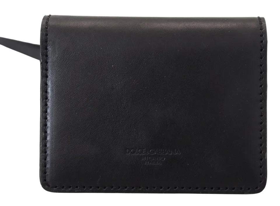 Dolce & Gabbana | Black Leather Bifold Shoulder Sling Women Wallet
