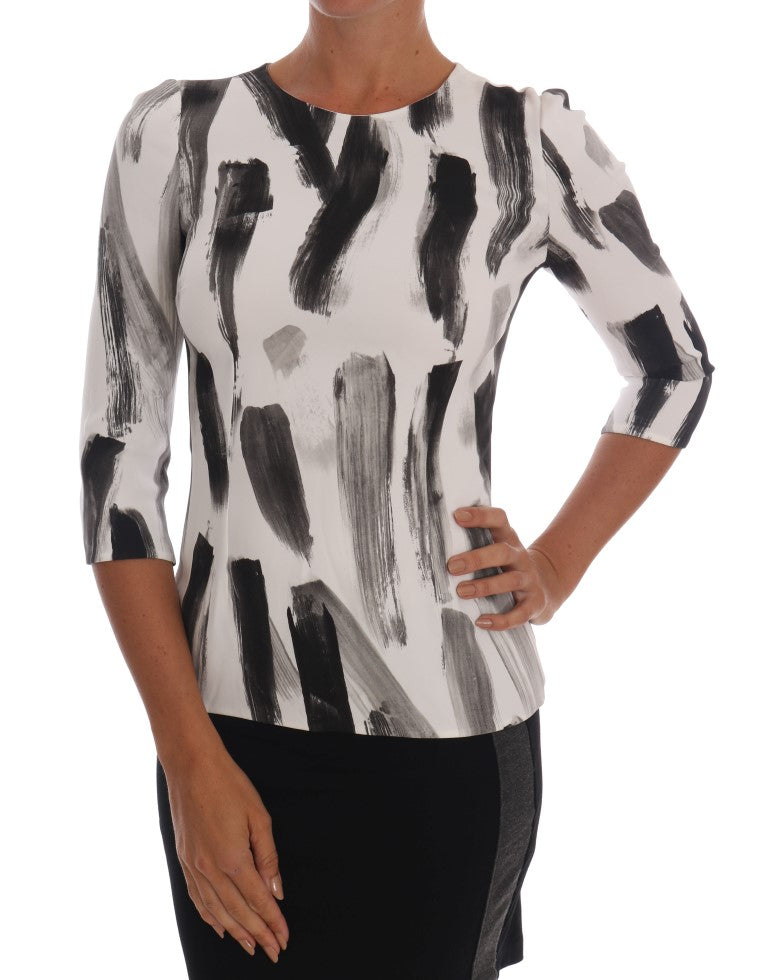 Dolce & Gabbana | White Black Striped Printed Blouse Top