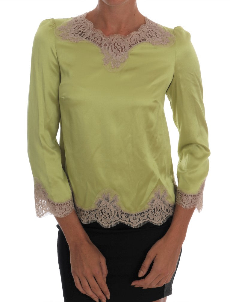 Dolce & Gabbana | Green Silk Stretch Blouse Top
