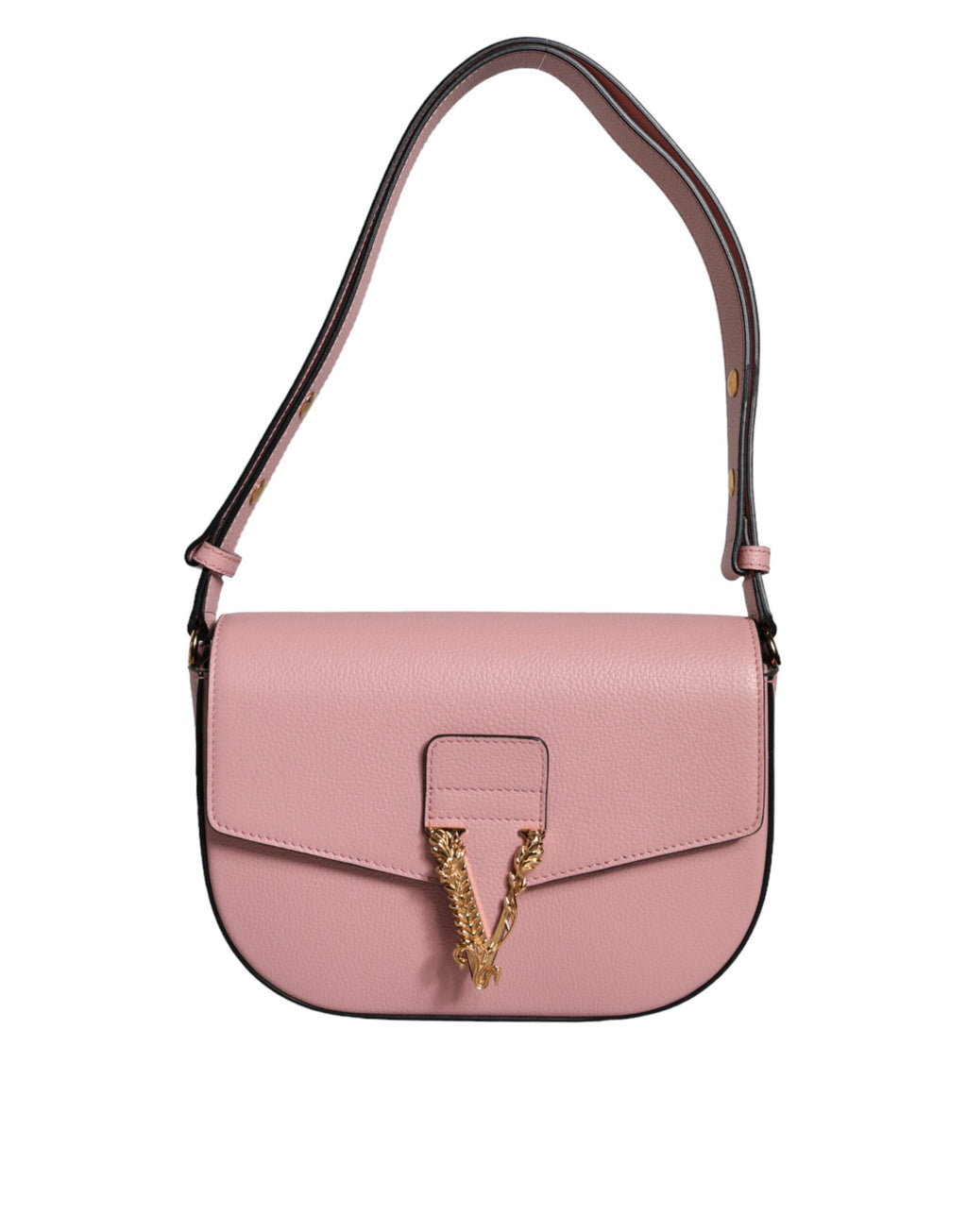 Versace | Pink Grainy Calf Leather Logo Crossbody Shoulder Bag