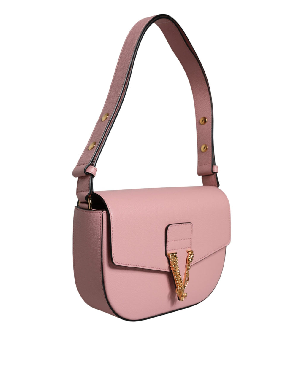 Versace | Pink Grainy Calf Leather Logo Crossbody Shoulder Bag