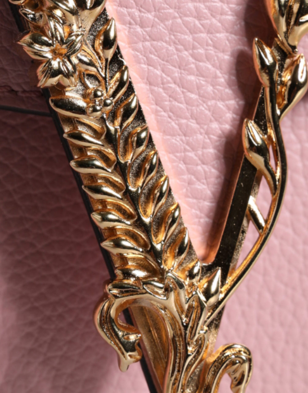 Versace | Pink Grainy Calf Leather Logo Crossbody Shoulder Bag
