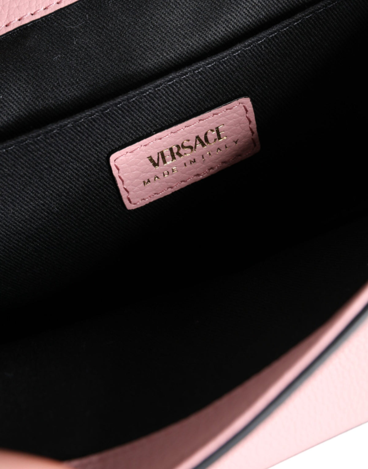 Versace | Pink Grainy Calf Leather Logo Crossbody Shoulder Bag