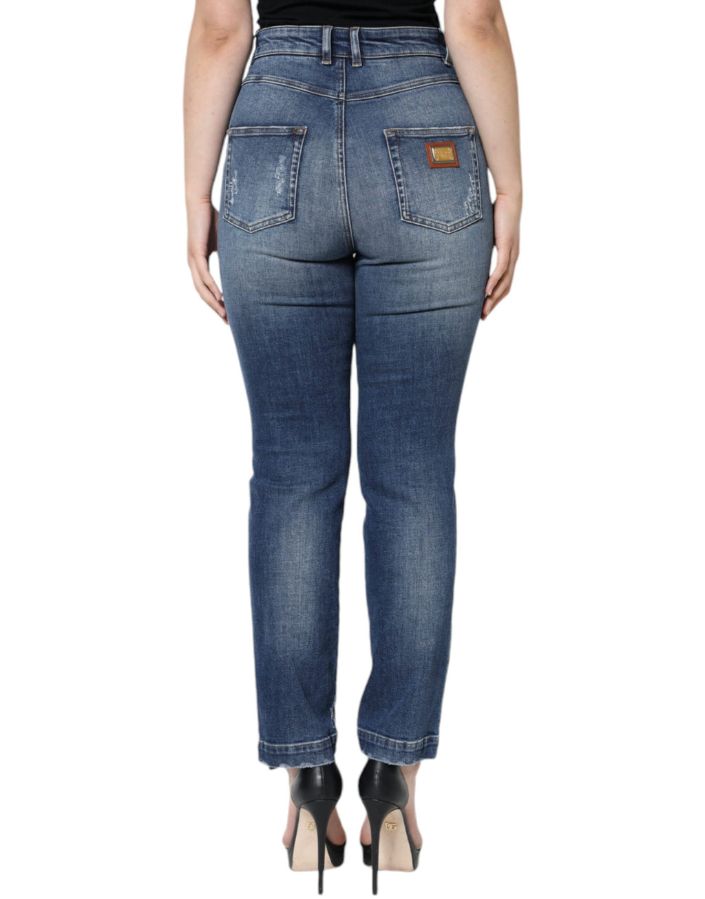 Dolce & Gabbana | Dark Blue Cotton Tattered Skinny Denim Jeans