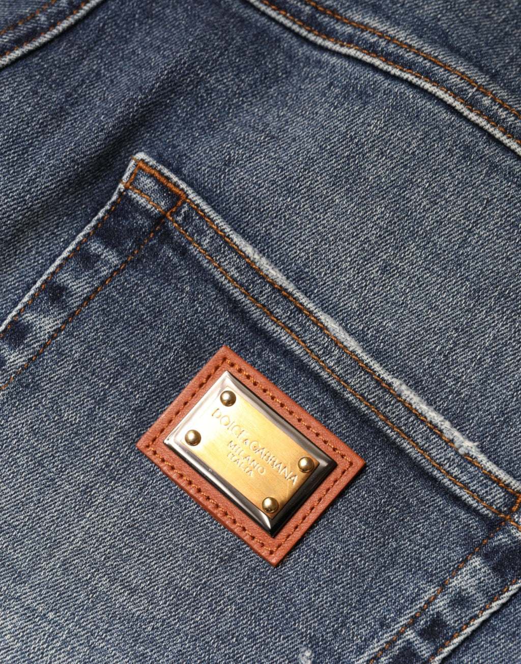 Dolce & Gabbana | Dark Blue Cotton Tattered Skinny Denim Jeans