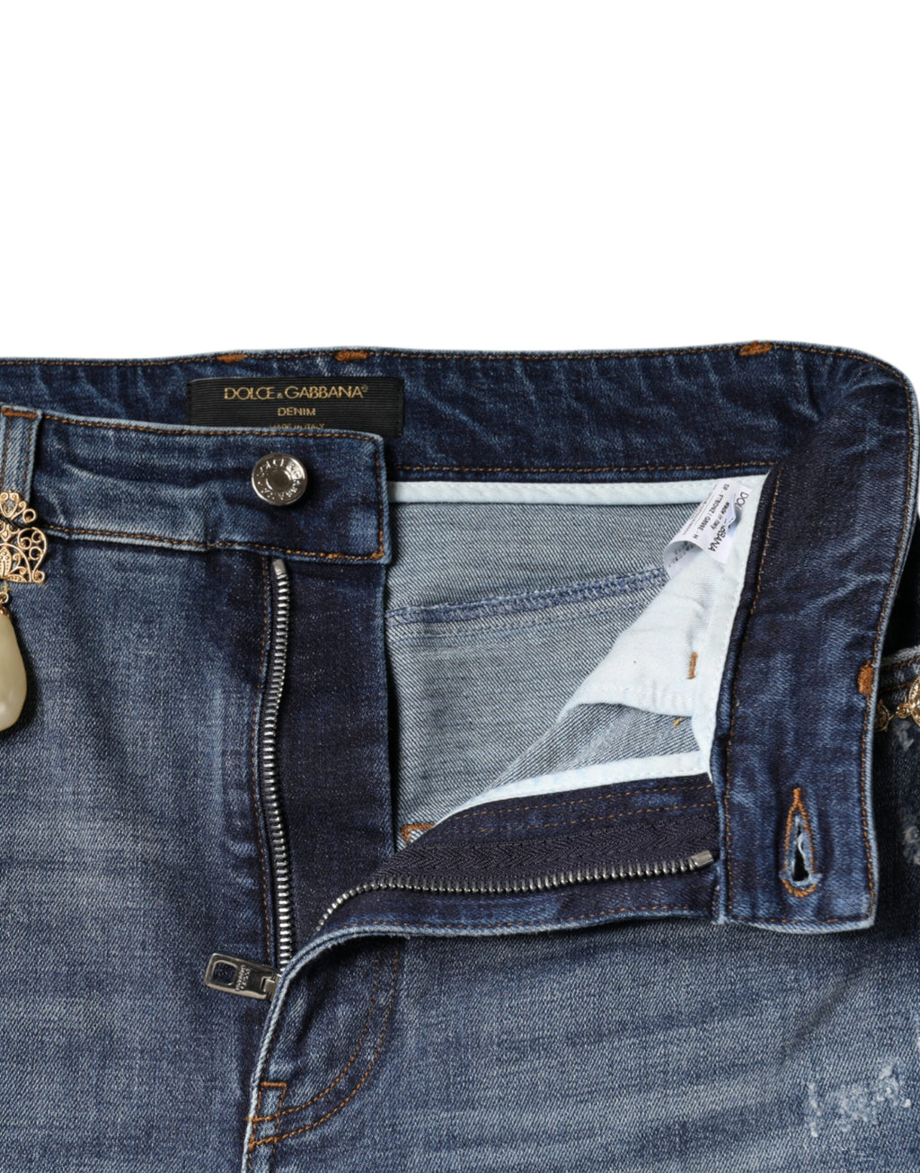 Dolce & Gabbana | Dark Blue Cotton Tattered Skinny Denim Jeans