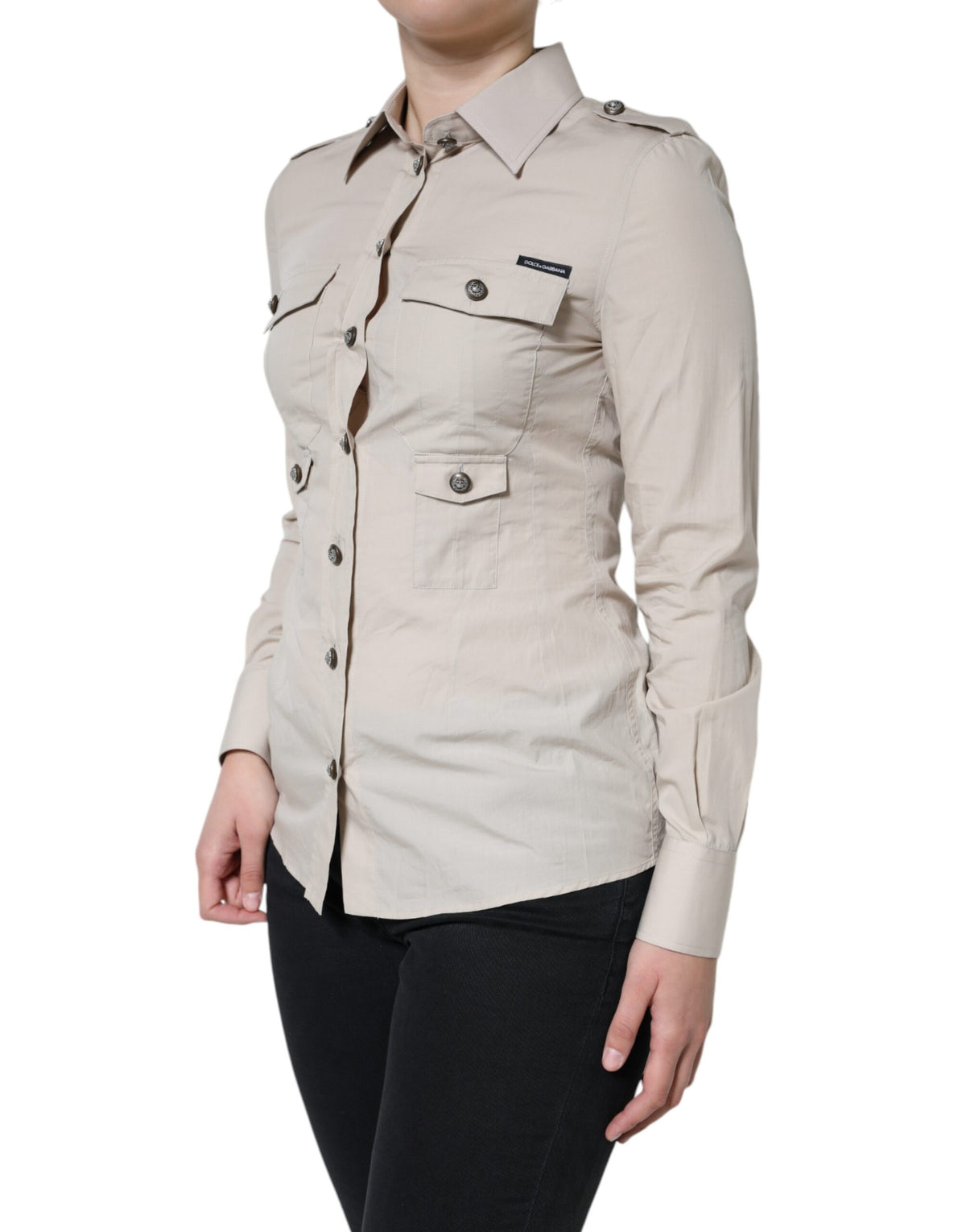 Dolce & Gabbana | Beige Cotton Collared Button Down Shirt Top