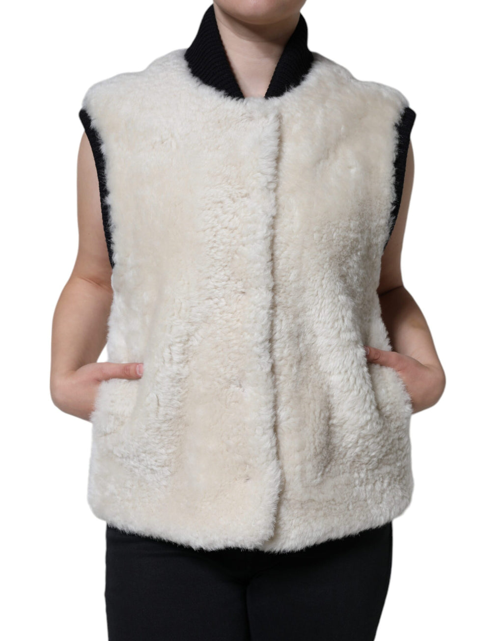Burberry | White WARRENFORD Shearling Leather Vest Coat Jacket