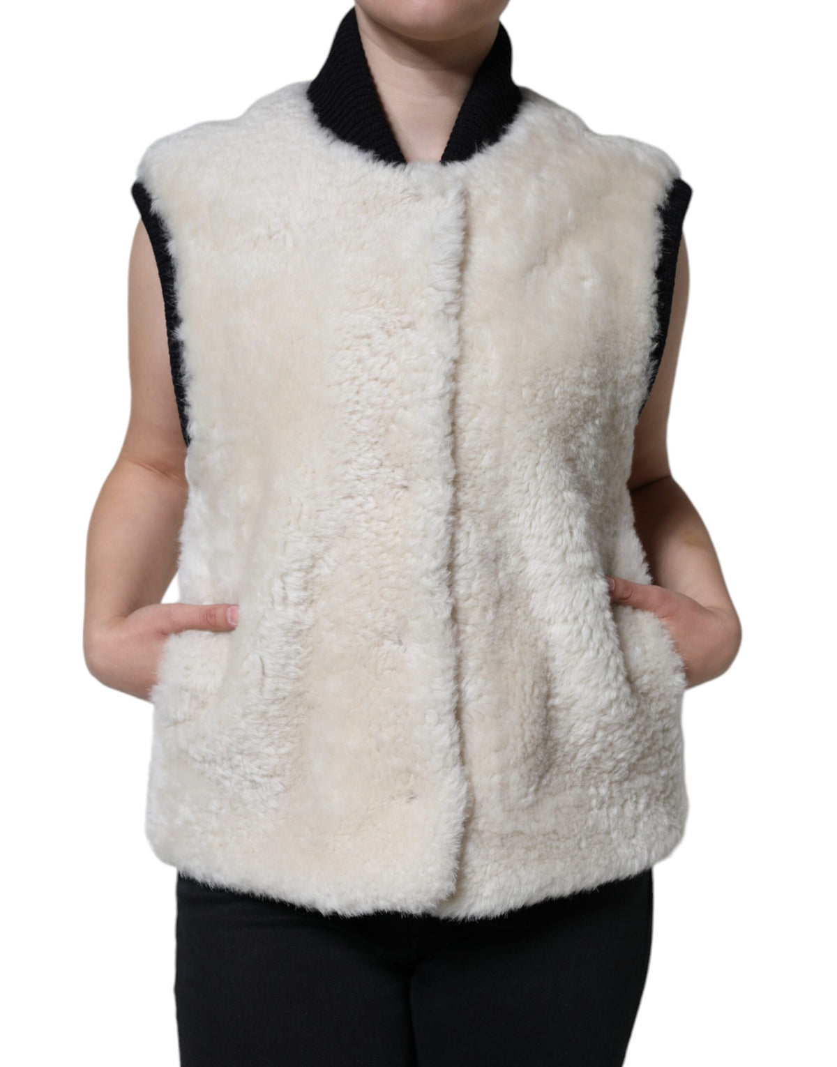 Burberry | White WARRENFORD Shearling Leather Vest Coat Jacket