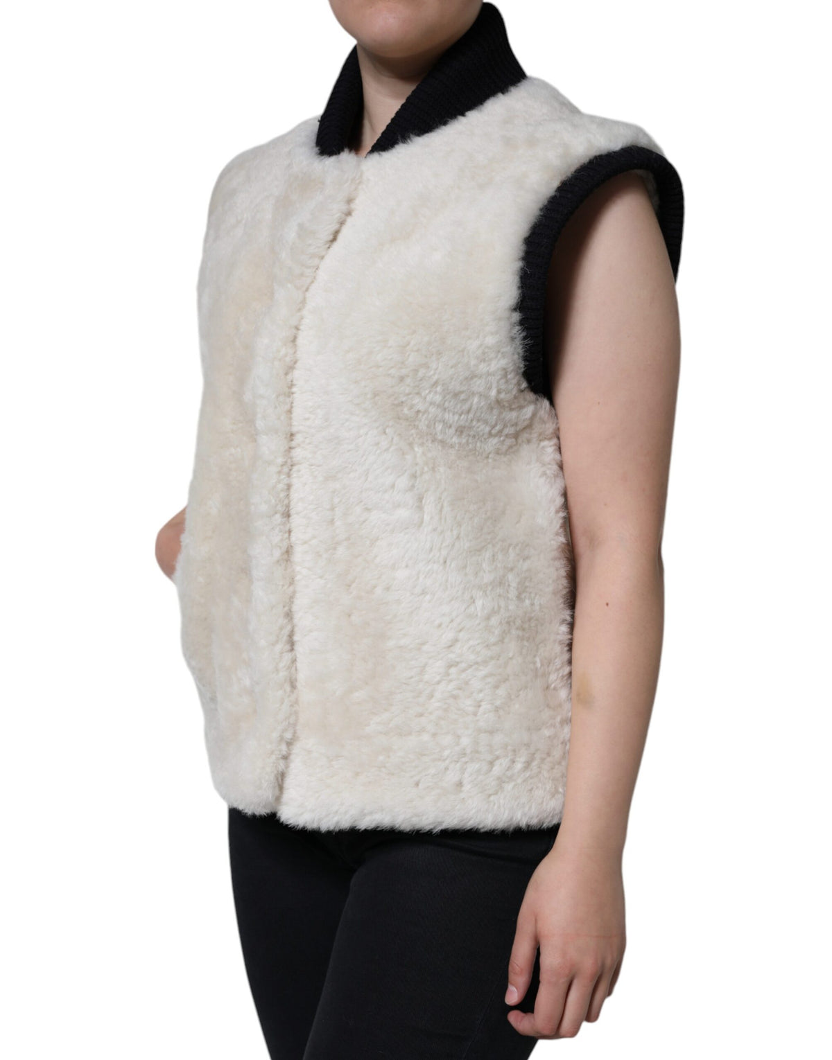 Burberry | White WARRENFORD Shearling Leather Vest Coat Jacket