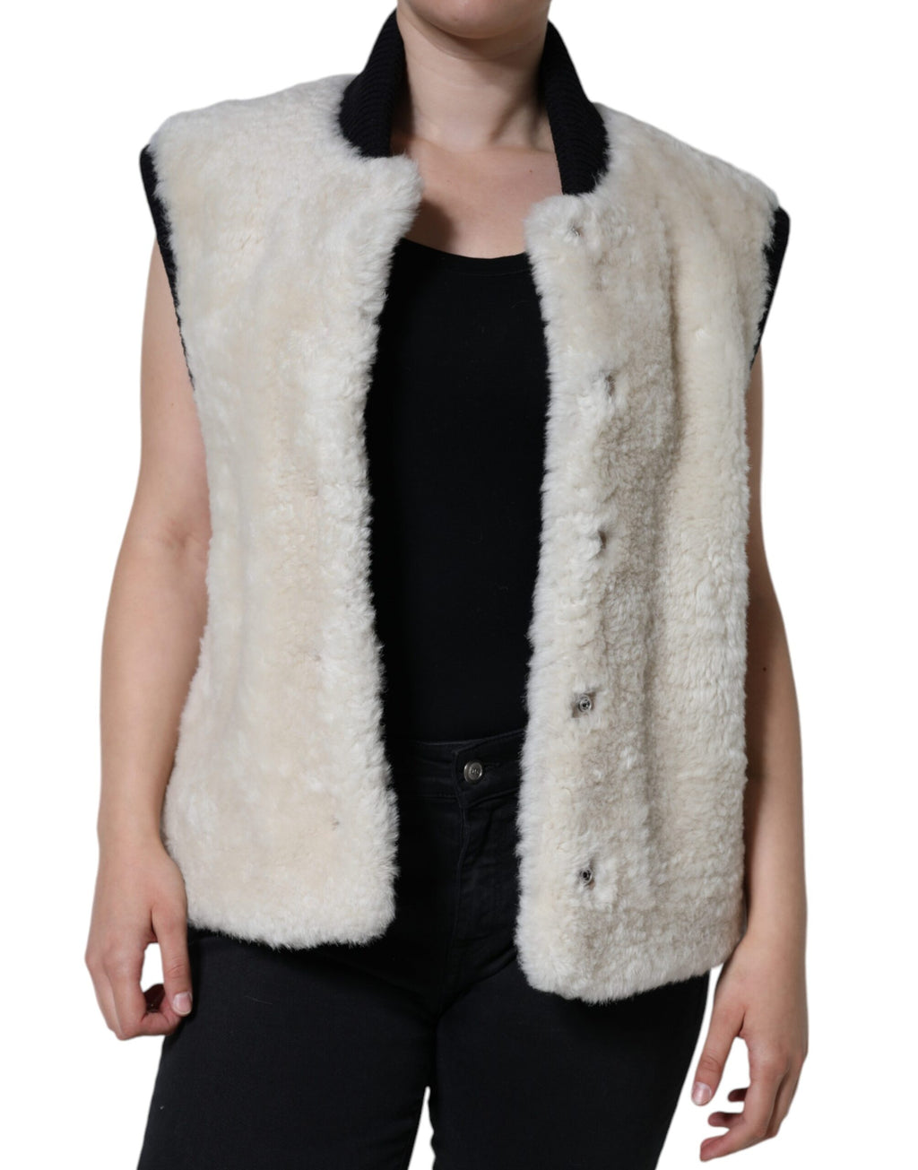 Burberry | White WARRENFORD Shearling Leather Vest Coat Jacket