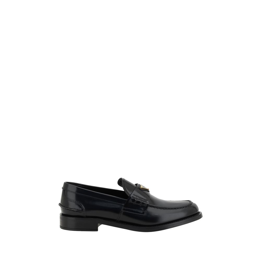 Prada | Black Leather Logo Loafers