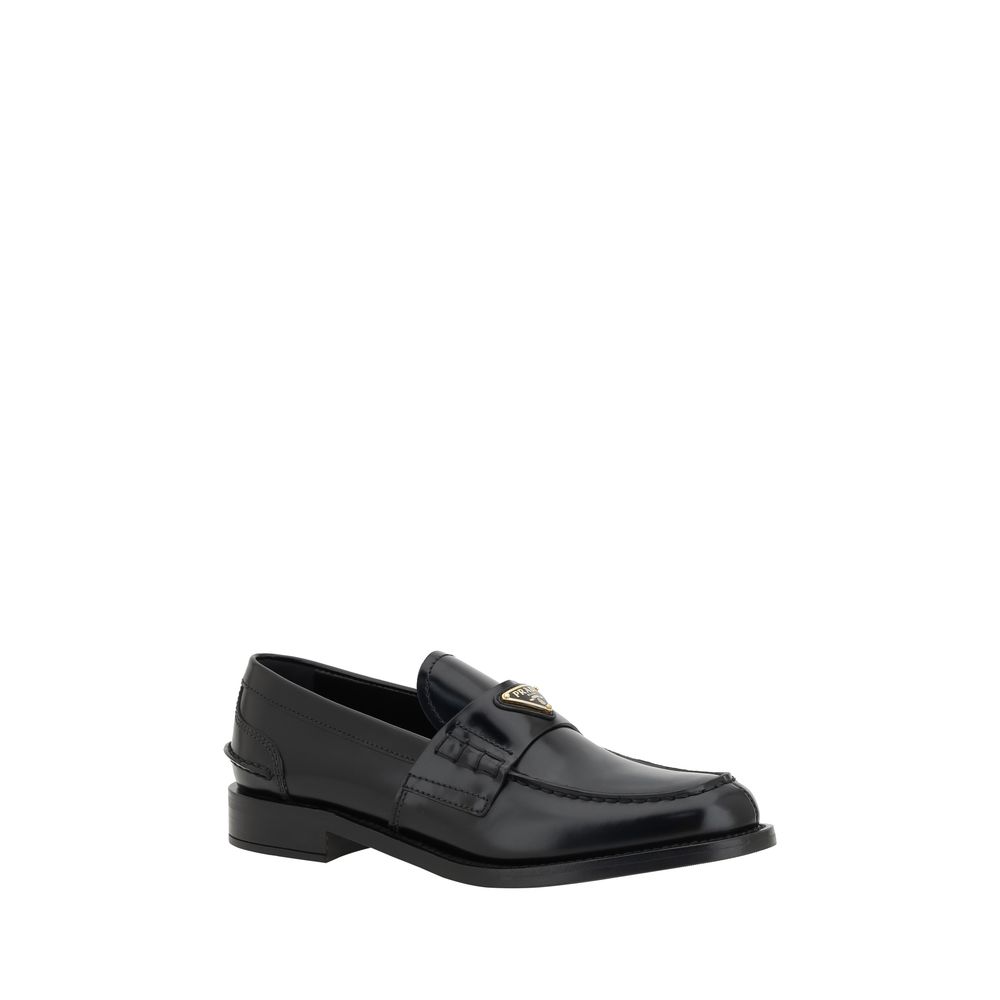 Prada | Black Leather Logo Loafers