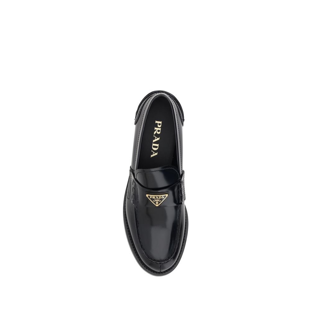 Prada | Black Leather Logo Loafers