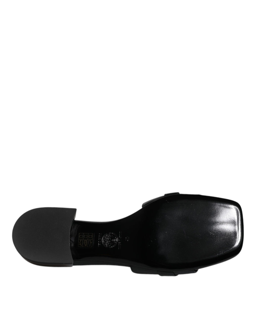 Versace | Black Leather Logo Plaque Slip On Slides Flats Shoes