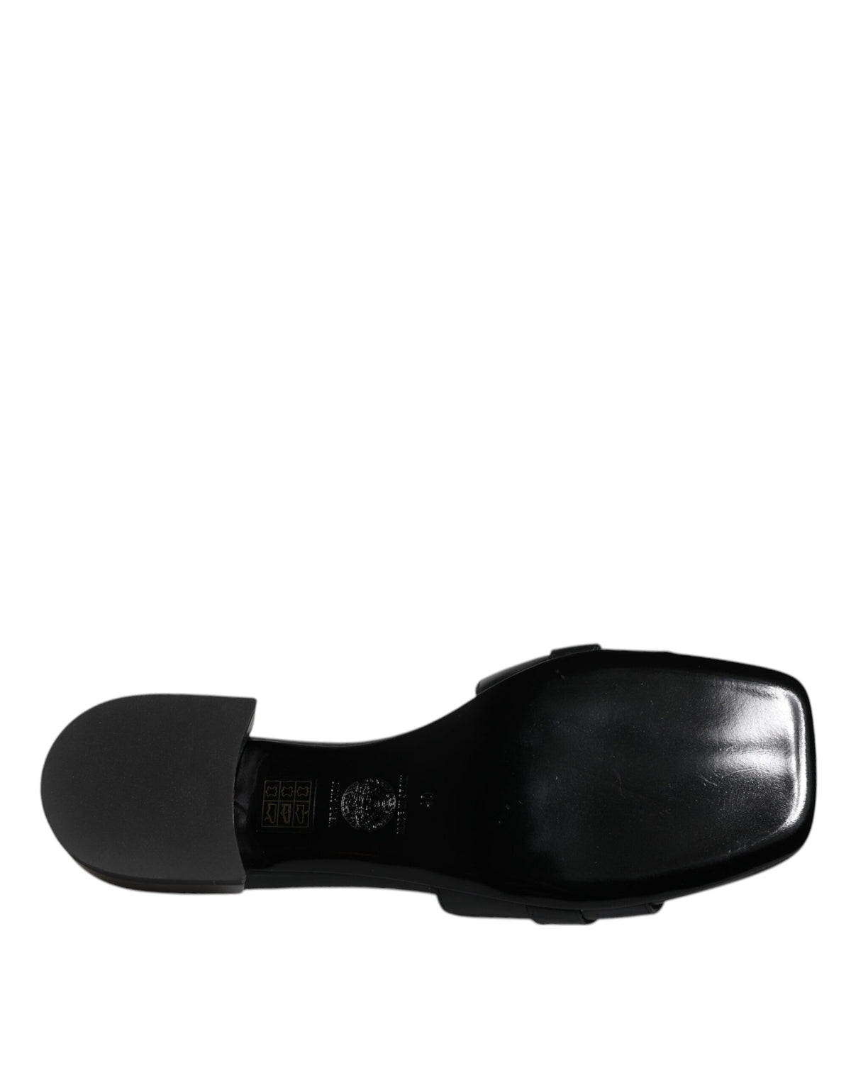 Versace | Black Leather Logo Plaque Slip On Slides Flats Shoes
