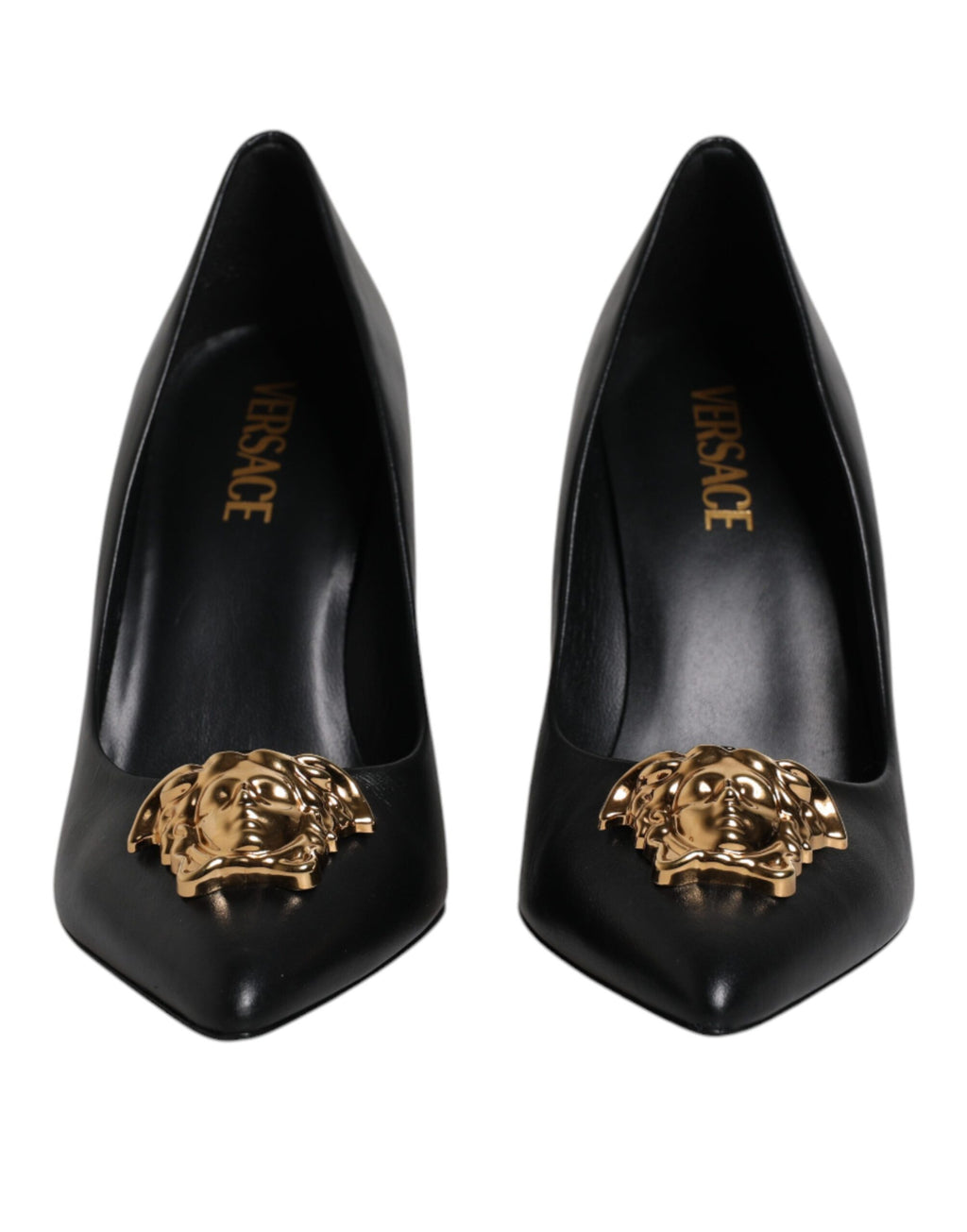 Versace | Black Leather Logo Plaque High Heels Pumps Shoes