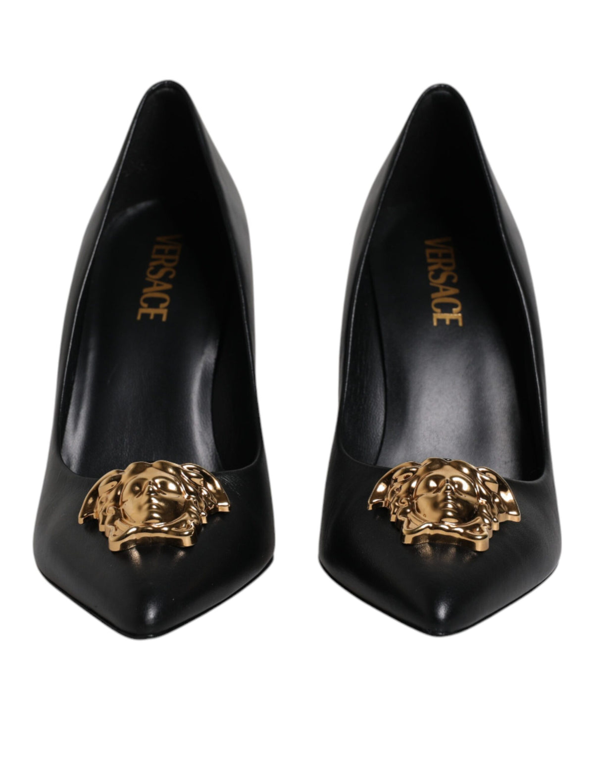 Versace | Black Leather Logo Plaque High Heels Pumps Shoes