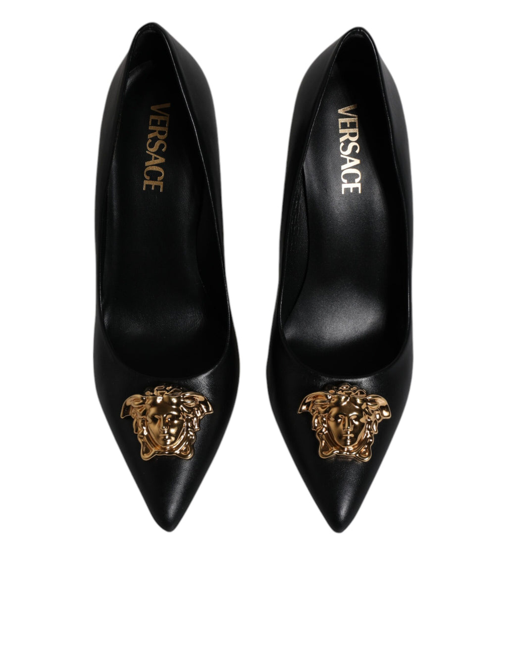 Versace | Black Leather Logo Plaque High Heels Pumps Shoes