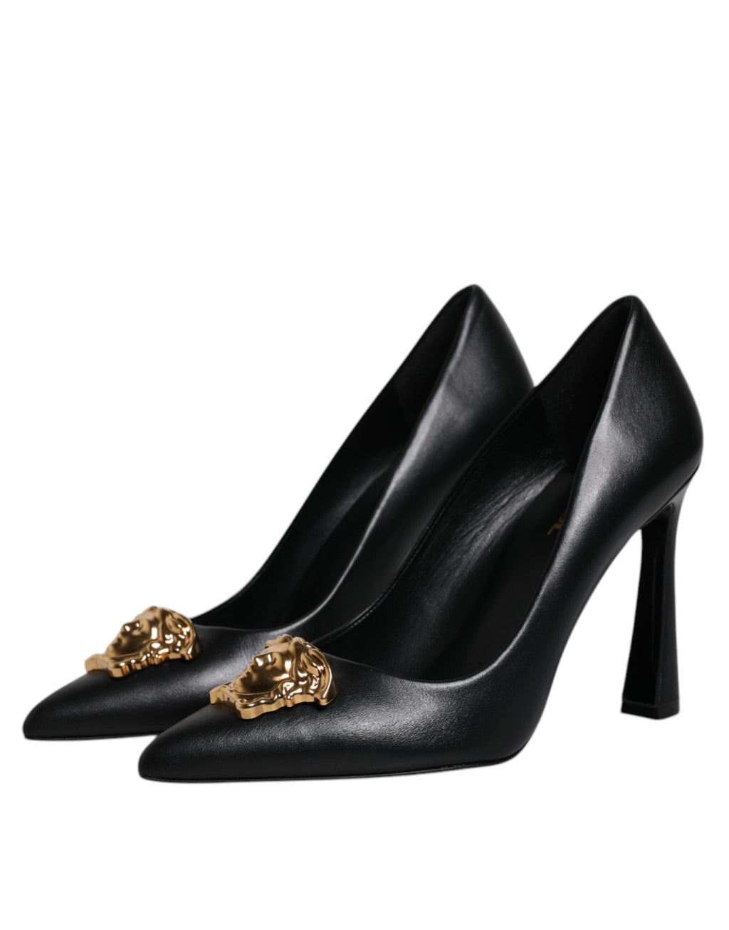 Versace | Black Leather Logo Plaque High Heels Pumps Shoes