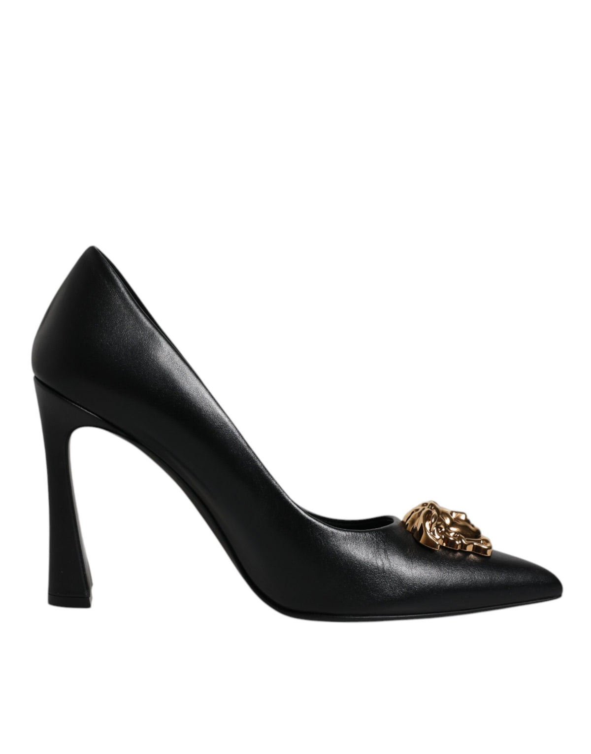 Versace | Black Leather Logo Plaque High Heels Pumps Shoes