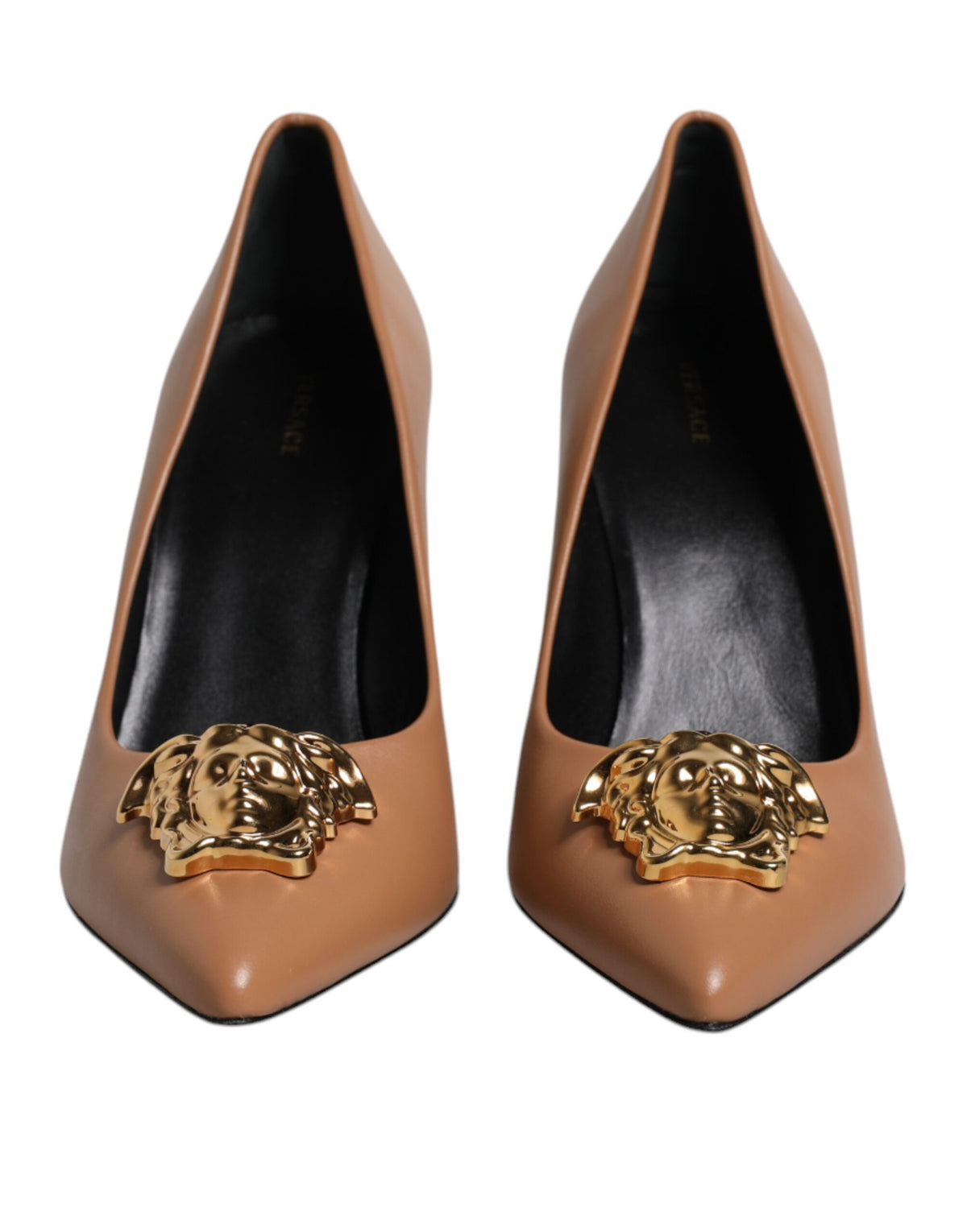 Versace | Brown Leather Logo Plaque High Heels Pumps Shoes