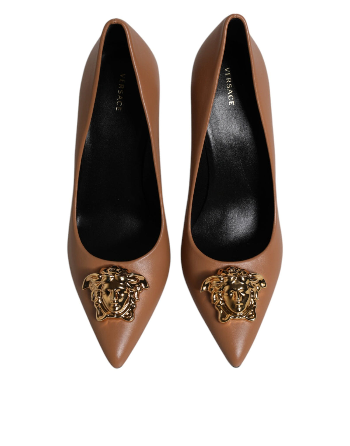 Versace | Brown Leather Logo Plaque High Heels Pumps Shoes