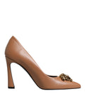 Versace | Brown Leather Logo Plaque High Heels Pumps Shoes