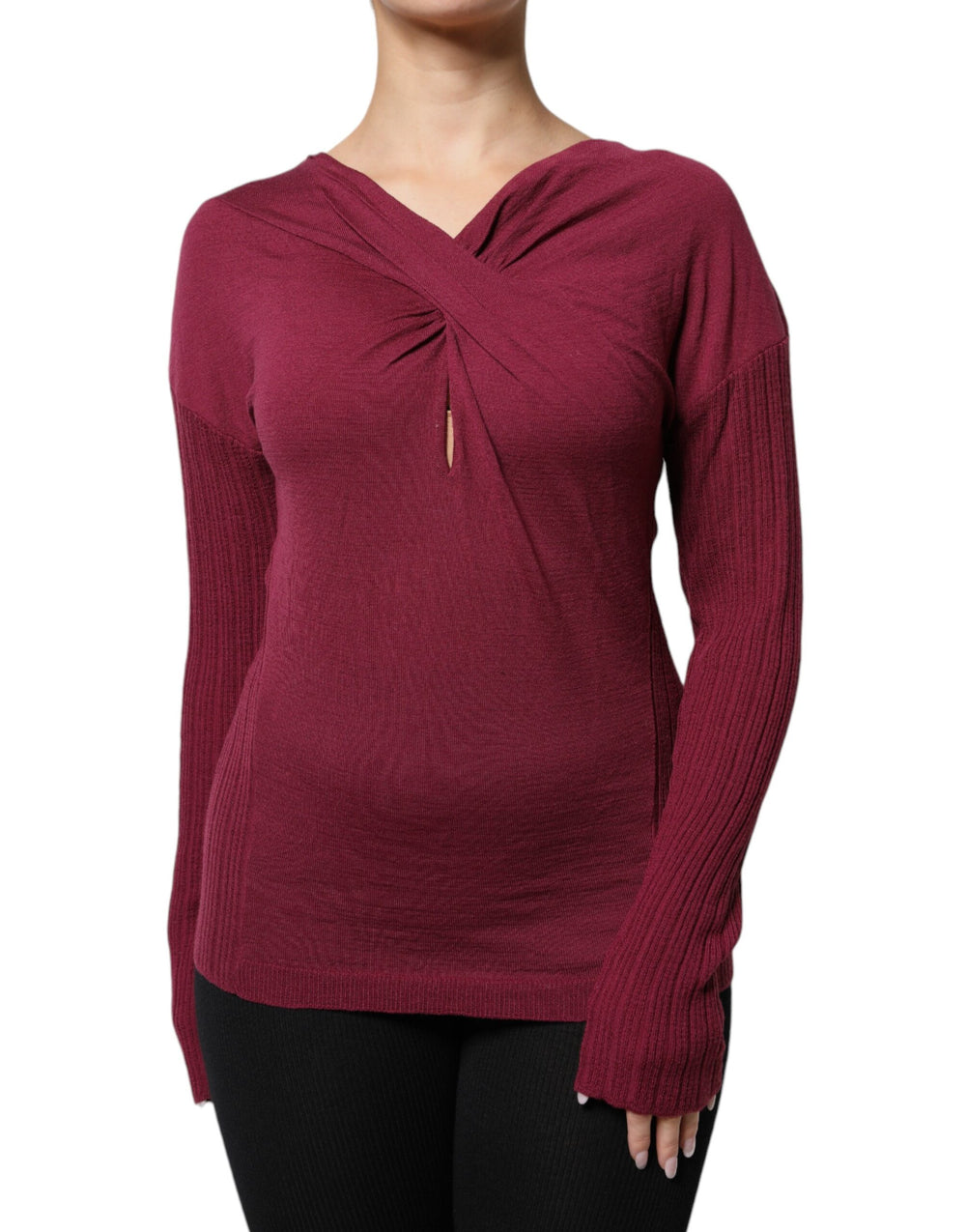 Roberto Cavalli | Maroon Jumper Keyhole Knit Pullover Sweater